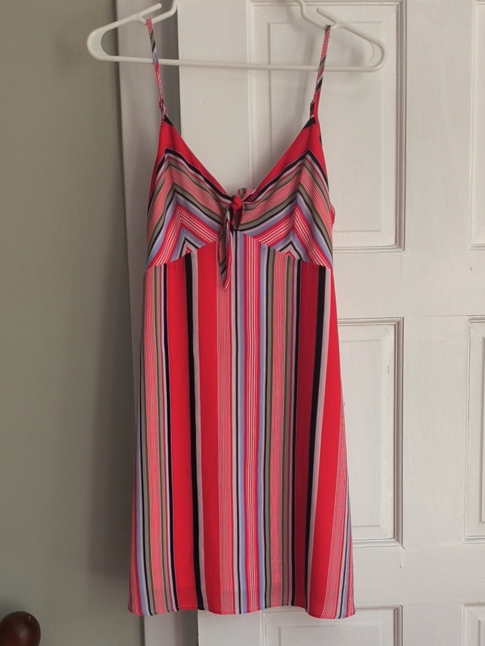 Trixxi Clothing Company Red White Black Olive Striped Spaghetti Strap Dress
